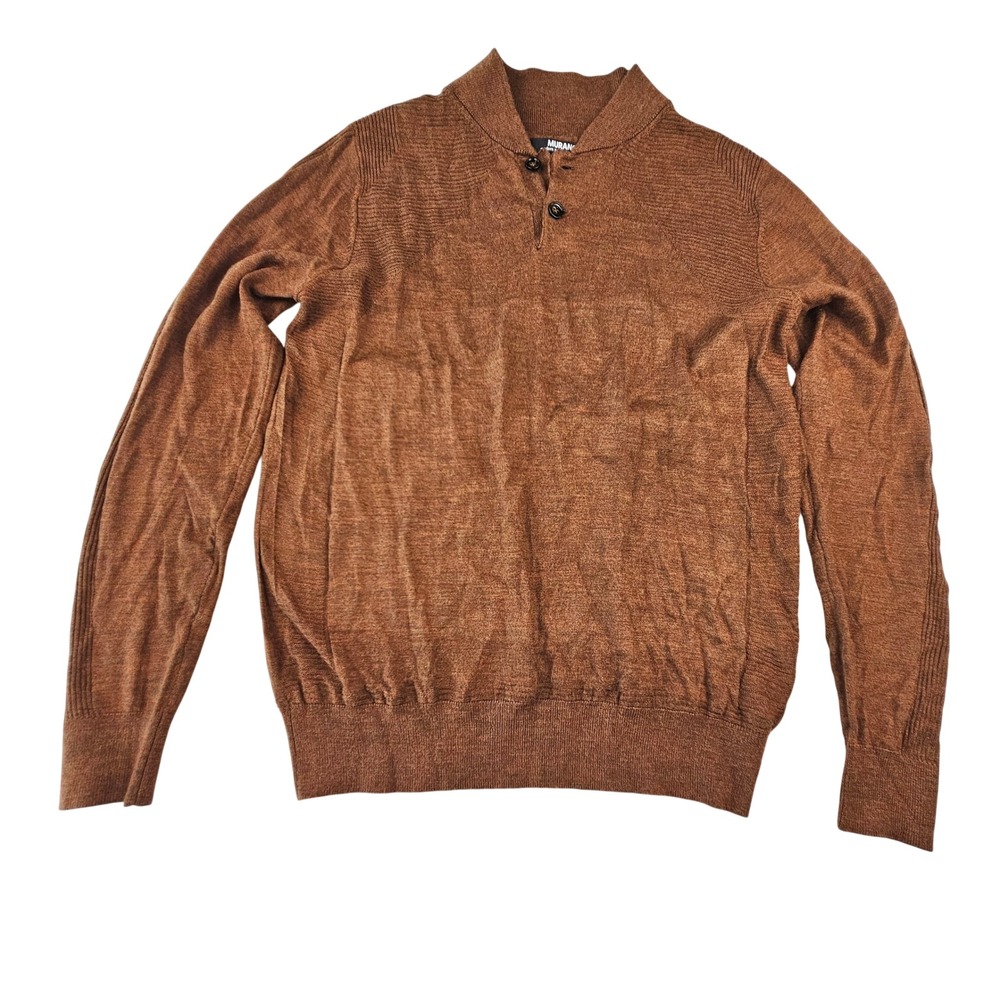Murano Modern Performance Mens Rust Brown Henley Knit Sweater Size M RN58909